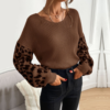 V-Neck Knit Sweater With Leopard Print Sleeves