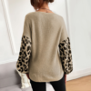 V-Neck Knit Sweater With Leopard Print Sleeves