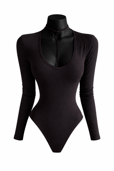 black long Sleeve Halter Bodysuit