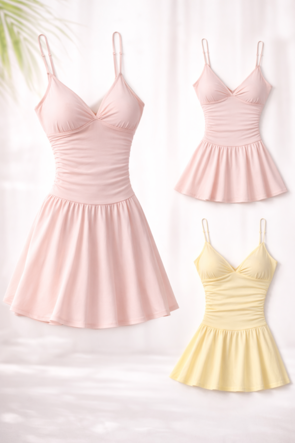 Y2Y V-Neck Ruched Mini Dress with Spaghetti Straps