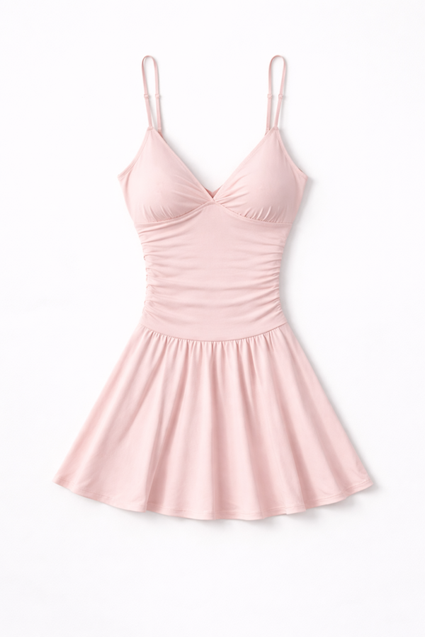 Y2Y V-Neck Ruched Mini Dress with Spaghetti Straps