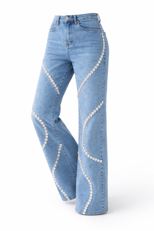 Rhinestone Strighet-Leg Jeanes