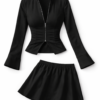 V-Neck Zip Top Mini Skirt Set