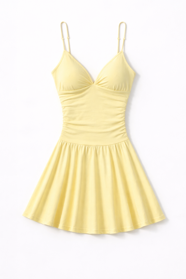 Y2Y V-Neck Ruched Mini Dress with Spaghetti Straps
