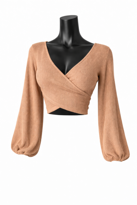 47C770B0-9B7B-4294-BE20-85E1E0E596D2 Surplice Ribbed Long Sleeve Crop Top