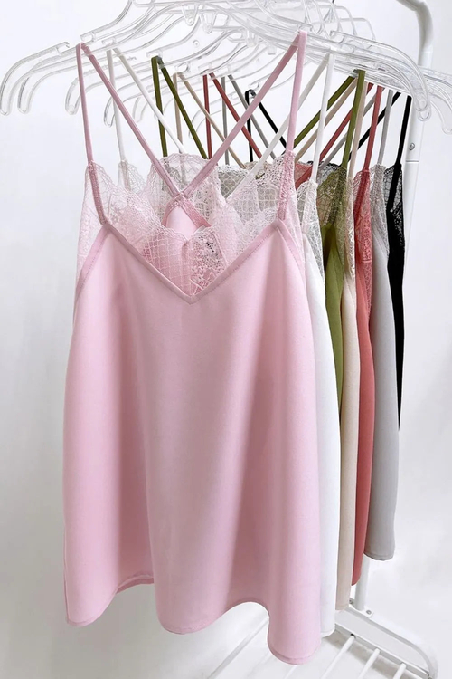 Womens Lace Trim Cami Top