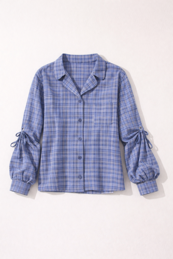 6BBE5417-9E3E-4289-9F83-03F8B5CDD54E Womens Loose Fit Plaid Button-up Shirt