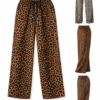 Womens High-Waisted leopard Print Wide-Leg Pants