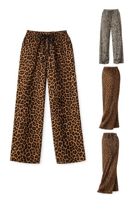 Womens High-Waisted leopard Print Wide-Leg Pants