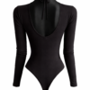 black long Sleeve Halter Bodysuit