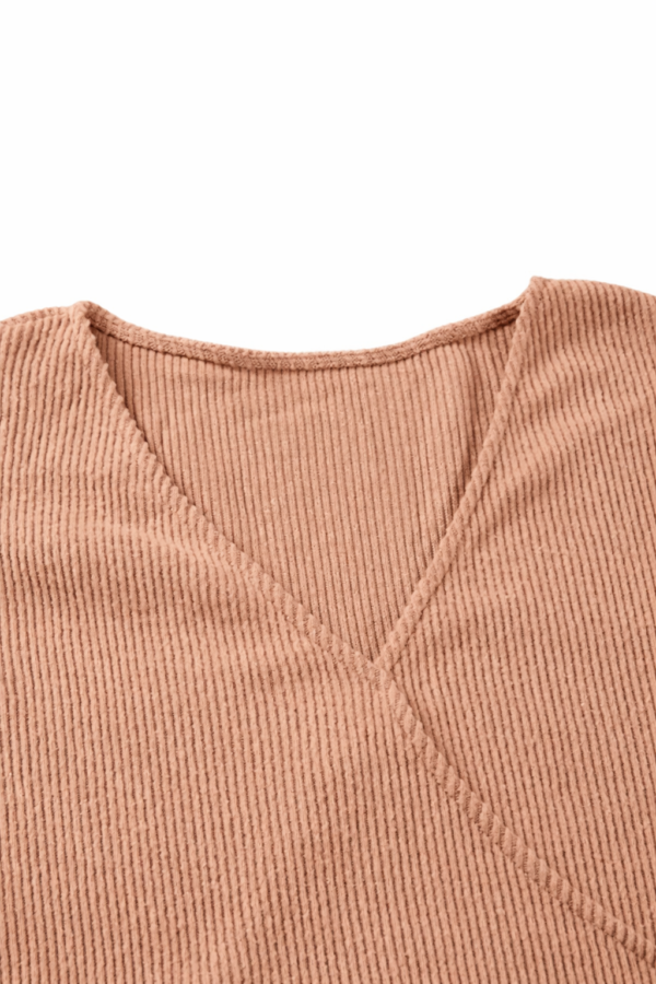 Surplice Ribbed Long Sleeve Crop Top
