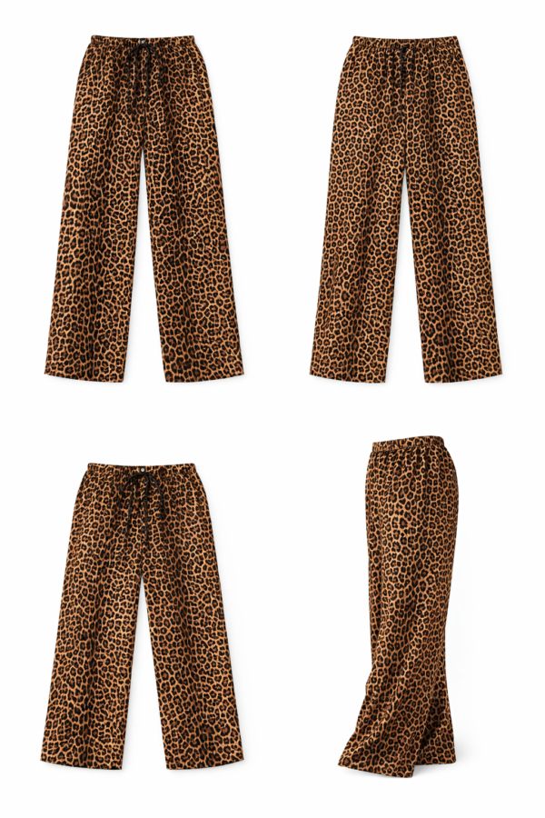 Womens High-Waisted leopard Print Wide-Leg Pants