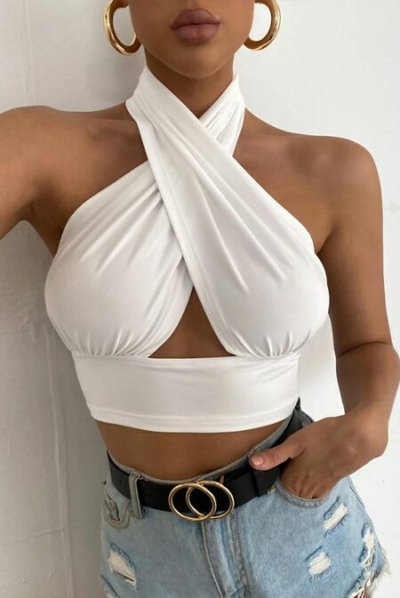 WhiteCrossFrontHalterneckUnderbustTop.jpg White Cross Front Halter Crop Top