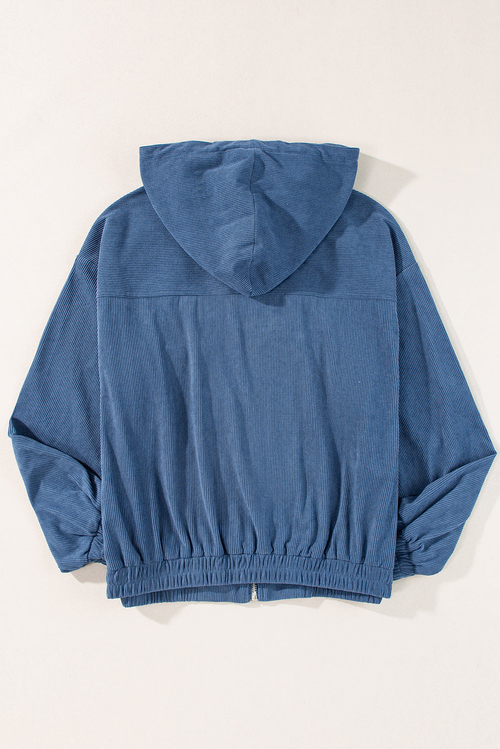 Relaxed Fit Teal Corduroy Zip Hoodie Jacket