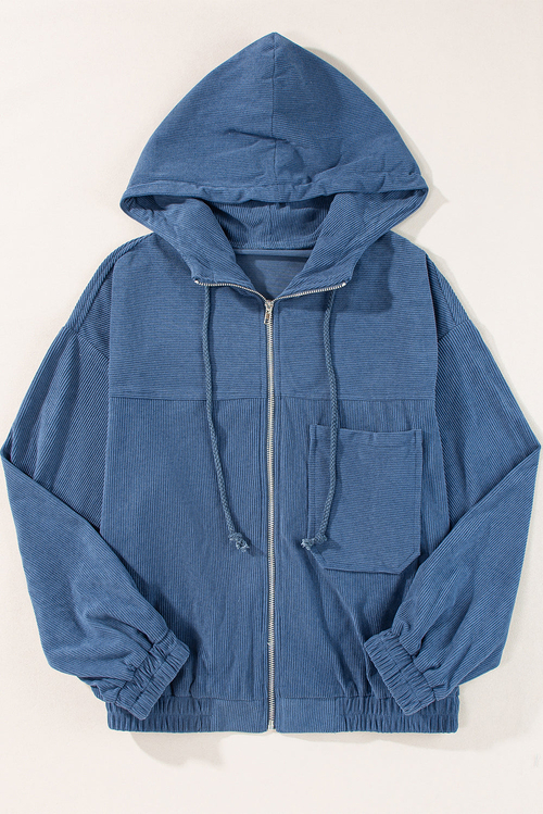 Relaxed Fit Teal Corduroy Zip Hoodie Jacket