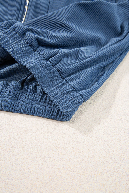 Relaxed Fit Teal Corduroy Zip Hoodie Jacket