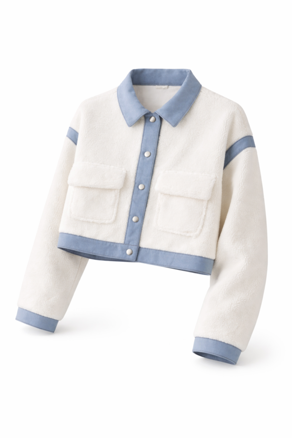 Contrast Trim Sherpa Button Jacket