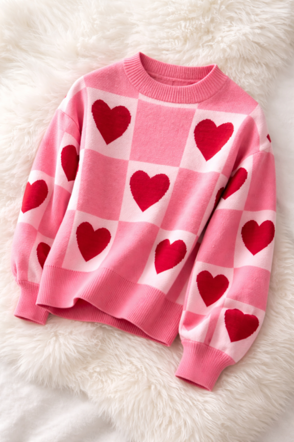 Pink Heart Check Sweater
