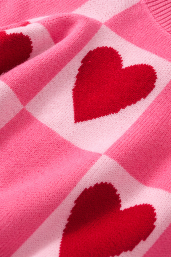Pink Heart Check Sweater