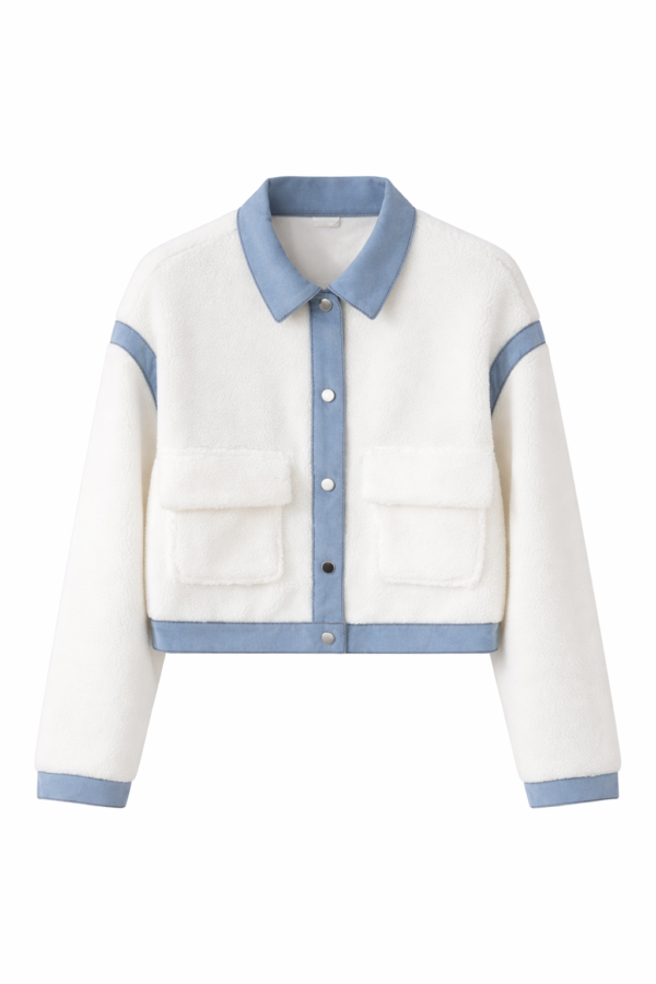 Contrast Trim Sherpa Button Jacket