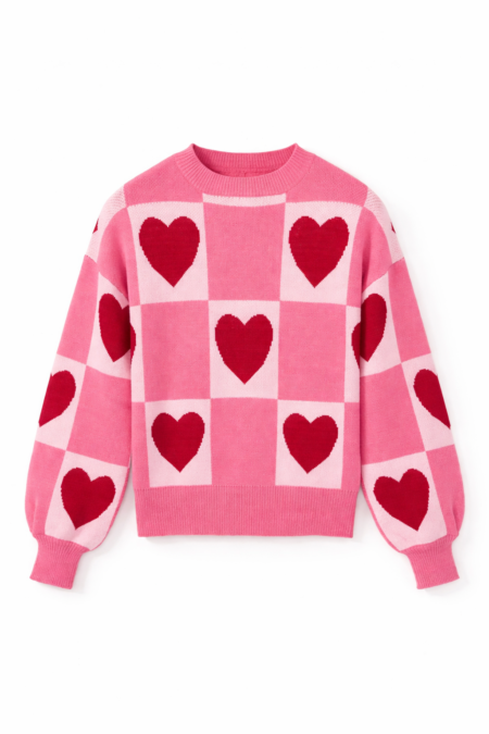 Pink Heart Check Sweater