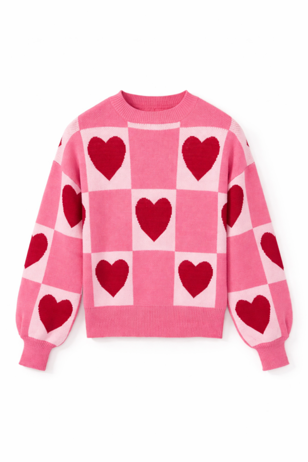Pink Heart Check Sweater