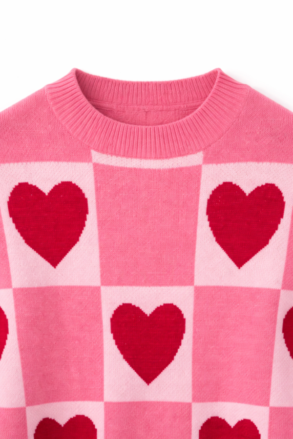 Pink Heart Check Sweater